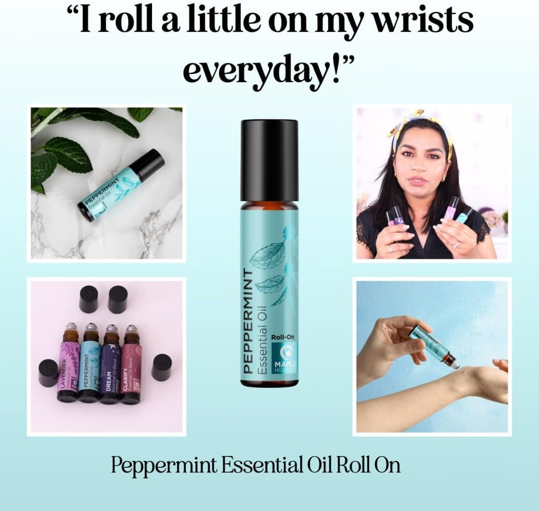 Peppermint Essential Oil Roll on - Pure Peppermint Oil Stick Travel Essentials with Aromatherapy Oil for Headaches - Pre-Diluted Natural Peppermint Oil Roll on for Energy Focus and Concentration