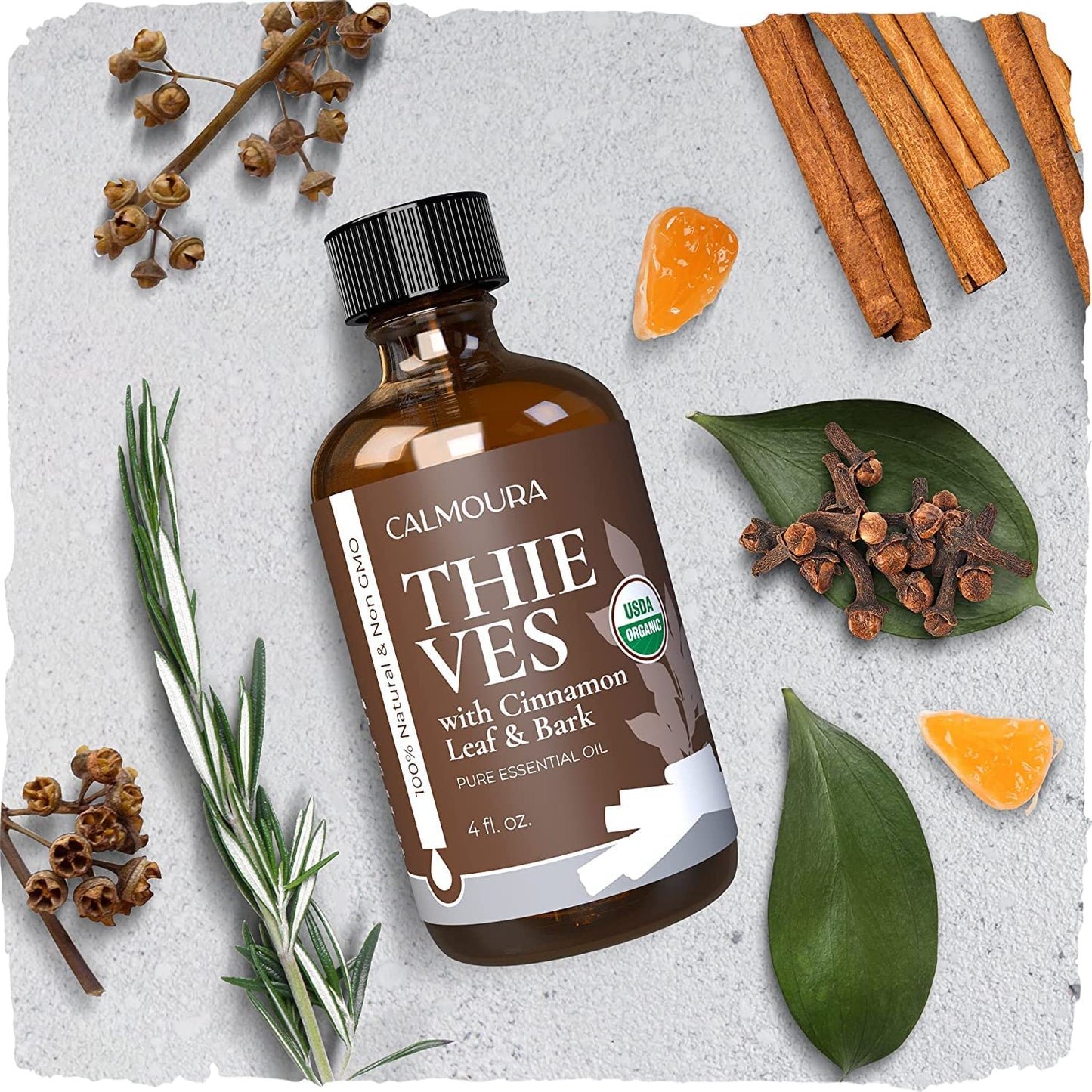 Organic Thieves Oil Essential Oil — USDA Certified Therapeutic Grade — (4 Oz | 118 Ml) — Based on the Tale of Four Thieves — Five Guards Essential Oil