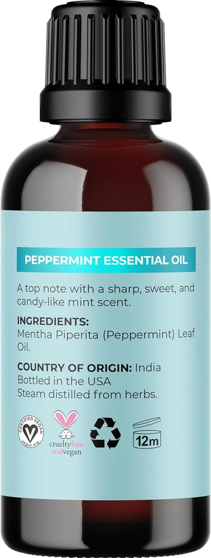 Peppermint Essential Oil for Diffuser Aromatherapy - 100% Pure Peppermint Oil for Hair Skin and Nails plus Undiluted Refreshing Aromatherapy Essential Oil for Diffusers Baths and Topical Uses 1Oz