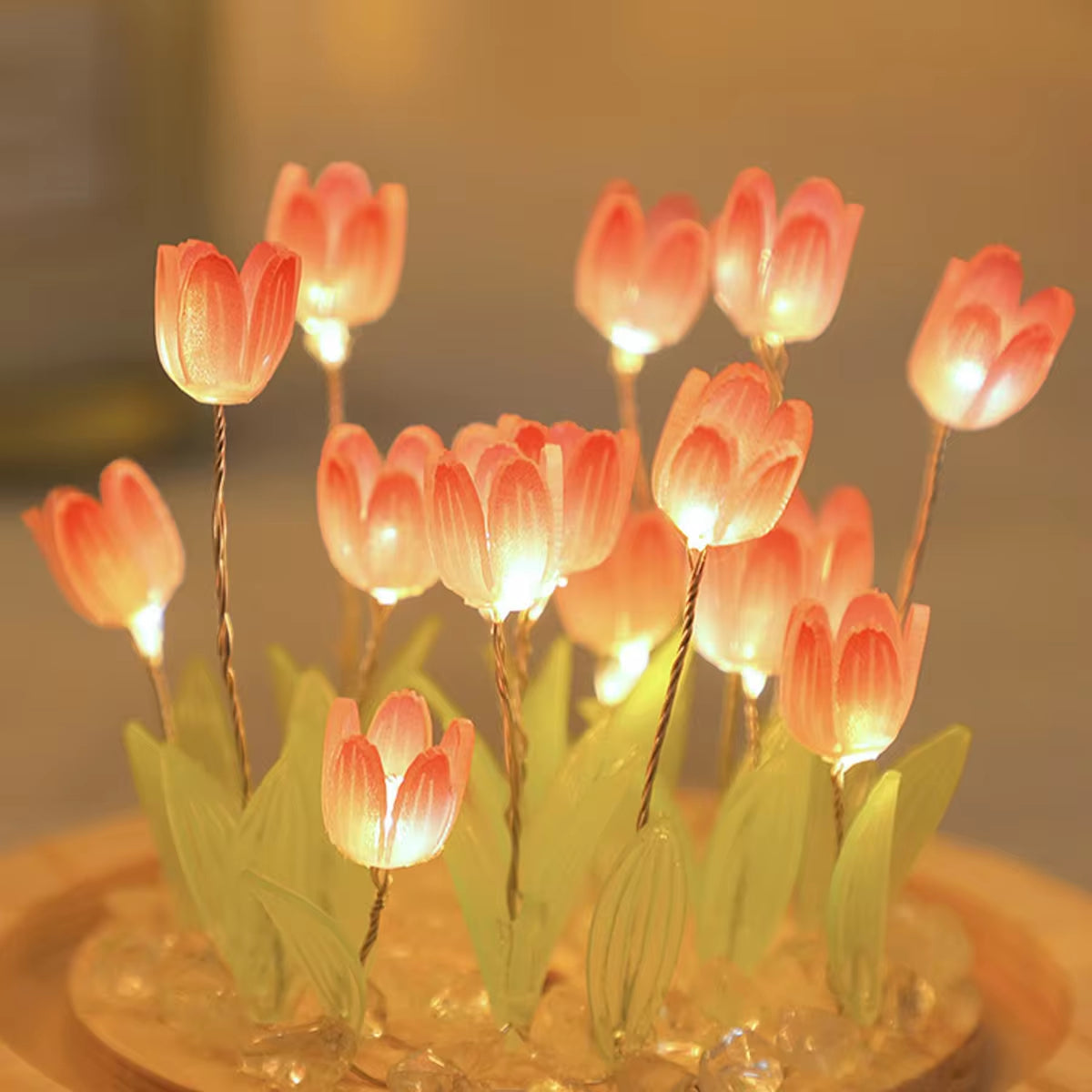 10/20Pcs Tulip Night Light Battery Operated Tulip Flower Table Lamp DIY Simulation Tulip LED Nightlight Handmade Bedside Light