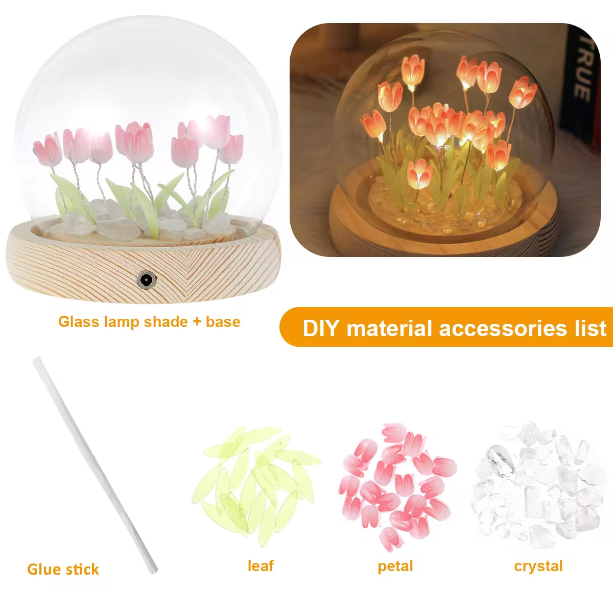 10/20Pcs Tulip Night Light Battery Operated Tulip Flower Table Lamp DIY Simulation Tulip LED Nightlight Handmade Bedside Light