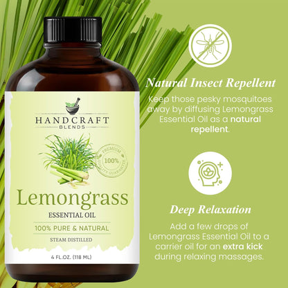 Lemongrass Essential Oil - Huge 4 Fl Oz - 100% Pure and Natural - Premium Grade Essential Oil for Diffuser and Aromatherapy