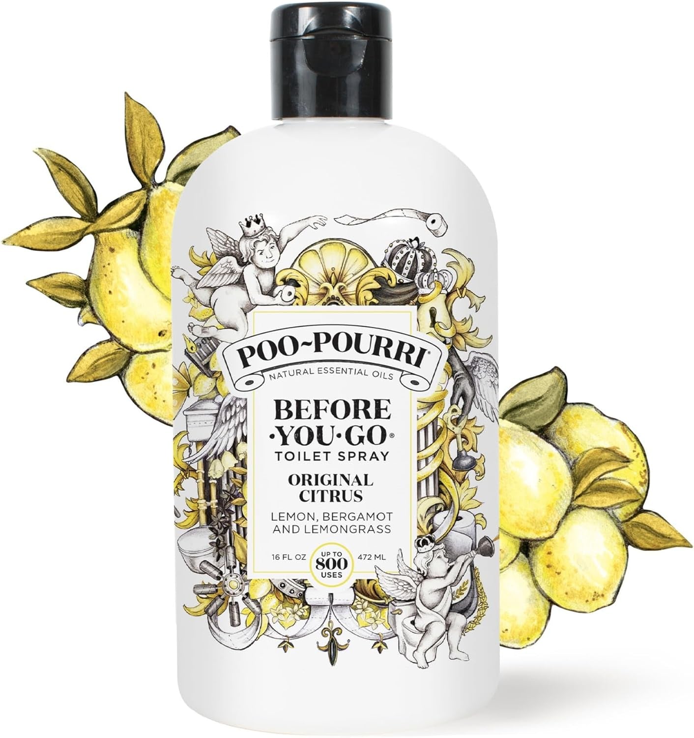 Before-You-Go Toilet Spray, Original Citrus, Refill Bottle 16 Fl Oz - Lemon, Bergamot and Lemongrass