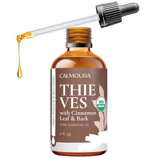 Organic Thieves Oil Essential Oil — USDA Certified Therapeutic Grade — (4 Oz | 118 Ml) — Based on the Tale of Four Thieves — Five Guards Essential Oil